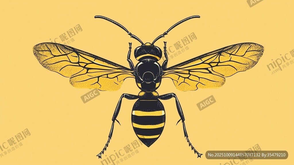 黃黑條紋黃蜂插畫(huà)圖