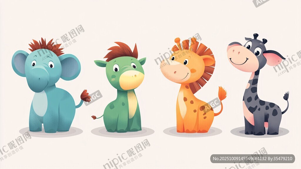 可愛卡通動物四小只