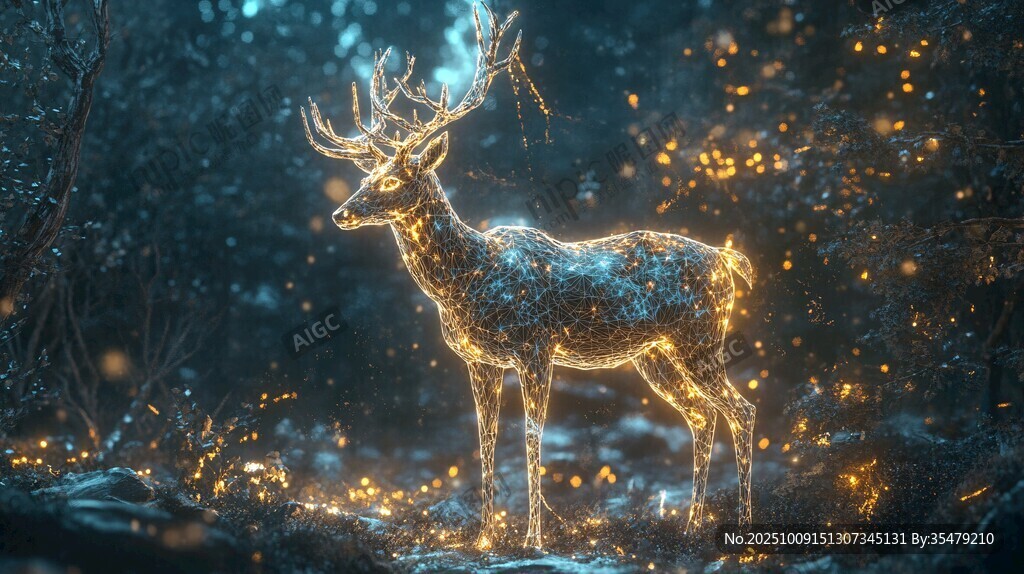 夢(mèng)幻森林中的發(fā)光精靈鹿