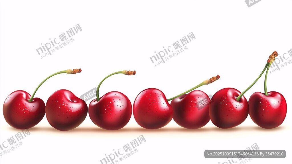 一排鮮紅飽滿的誘人櫻桃