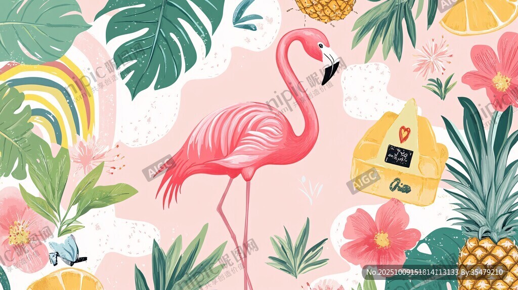 粉色火烈鳥的熱帶夢幻世界