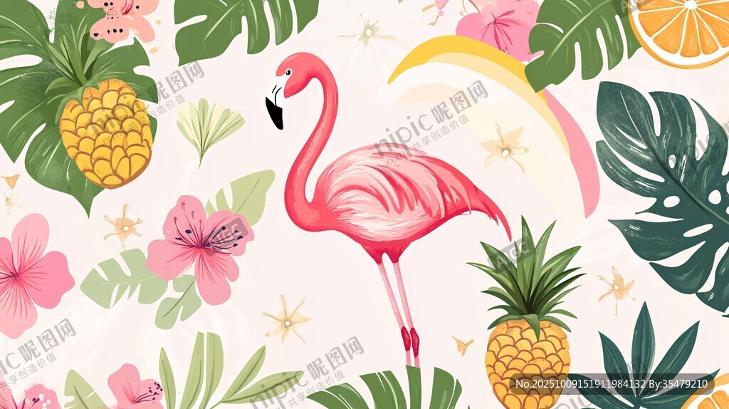 火烈鳥與熱帶植物圖案