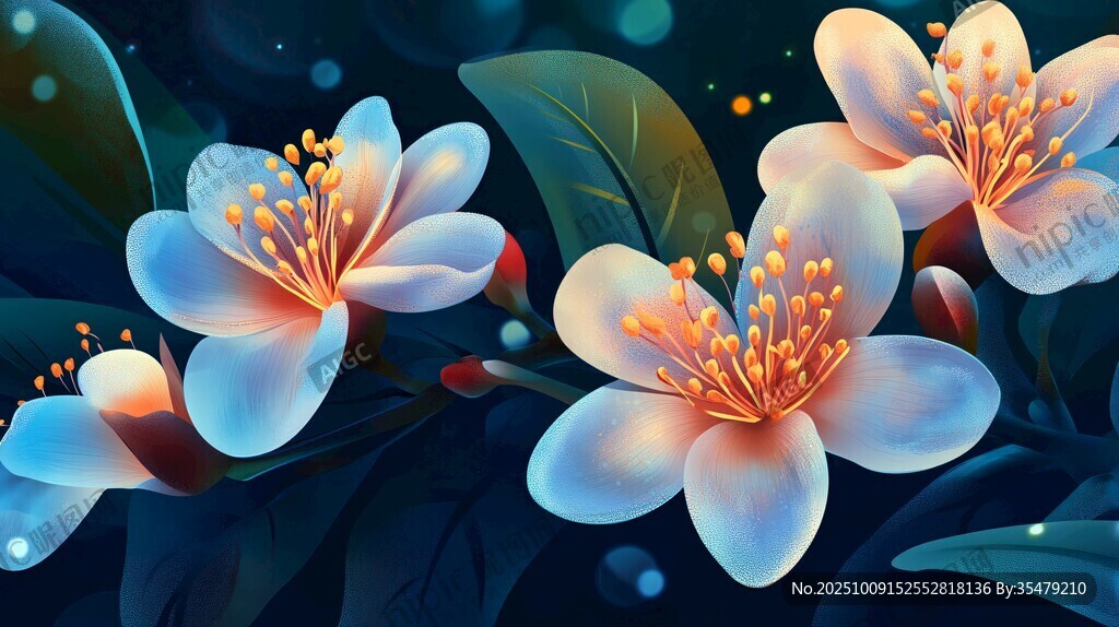 夢幻藍(lán)粉花朵插畫