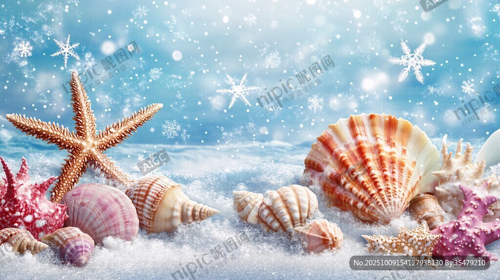冬日雪境中的繽紛海貝殼