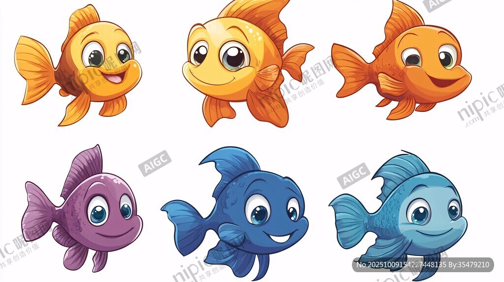 可愛多彩卡通金魚集合