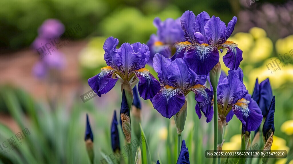 紫色鳶尾花綻放于花園