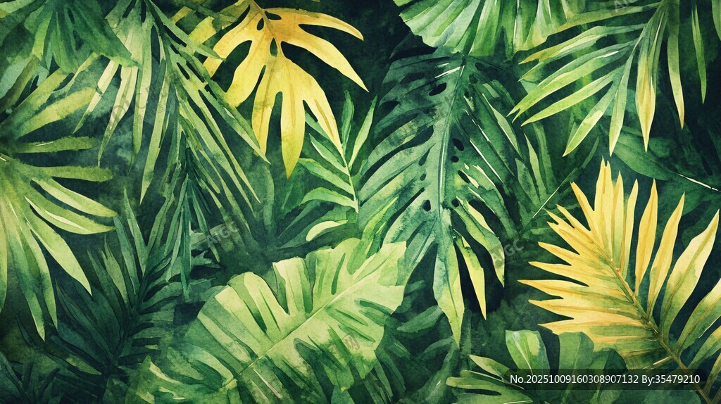 熱帶植物綠葉背景圖案