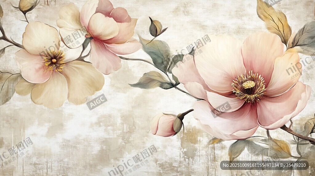 復(fù)古風(fēng)柔美花卉裝飾畫