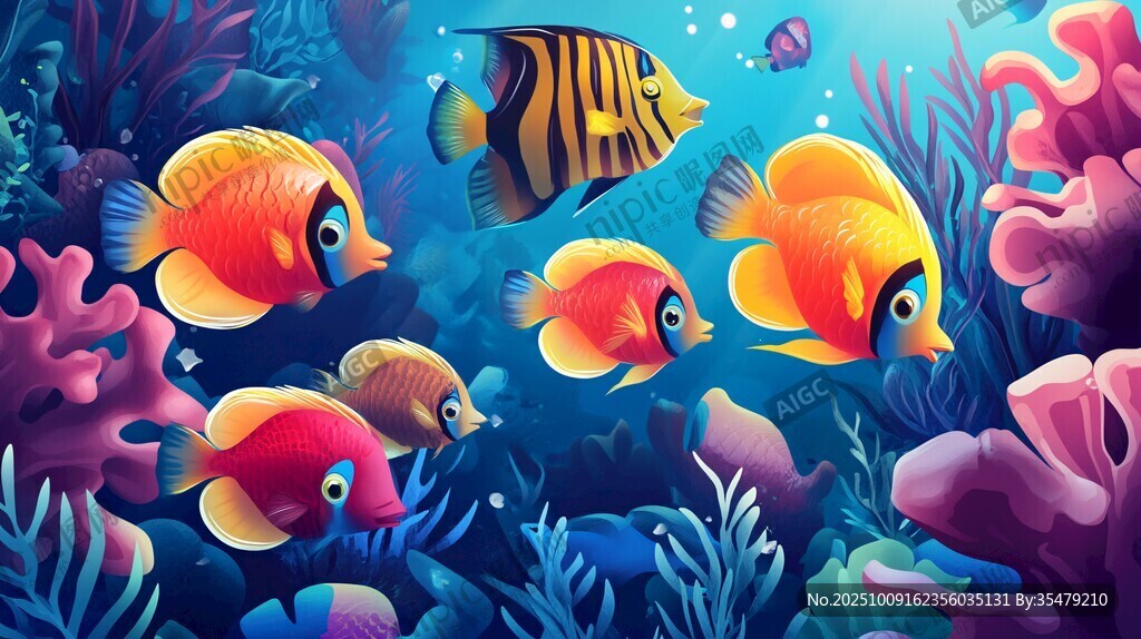 海底繽紛魚群的夢幻世界