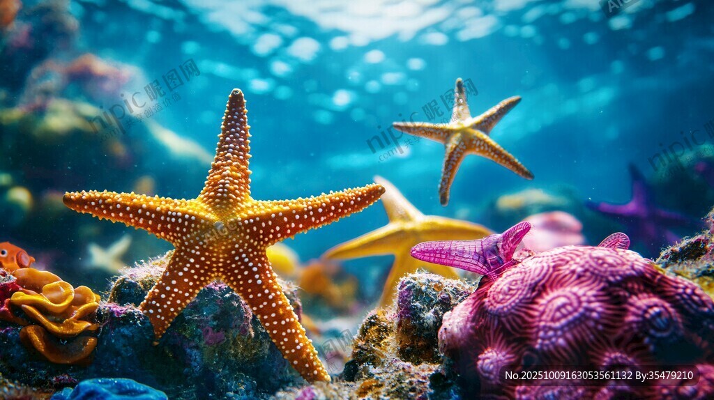 海底海星與多彩珊瑚景觀