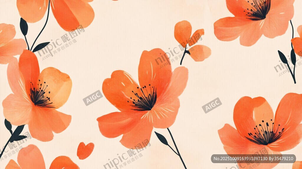 橙色花卉圖案背景插畫