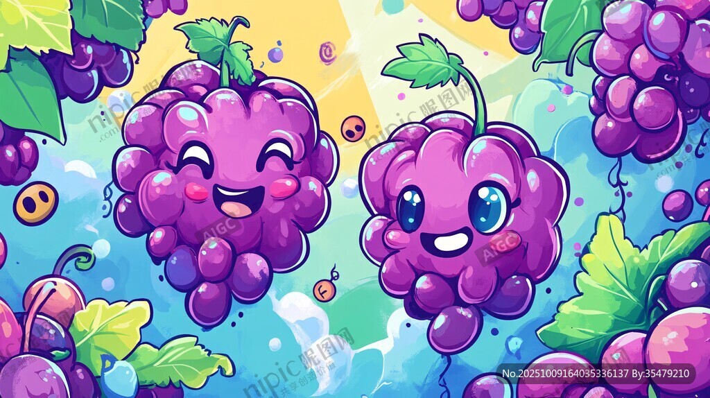 可愛葡萄卡通插畫