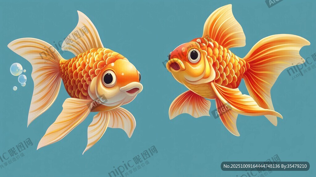 可愛雙金魚 水中親昵模樣