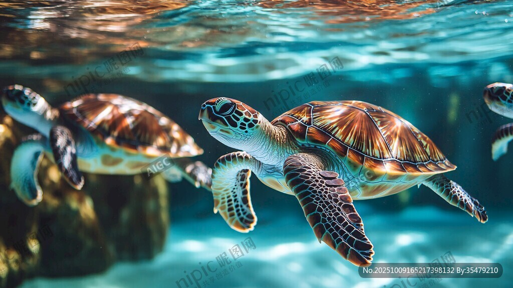 海底暢游的斑斕海龜