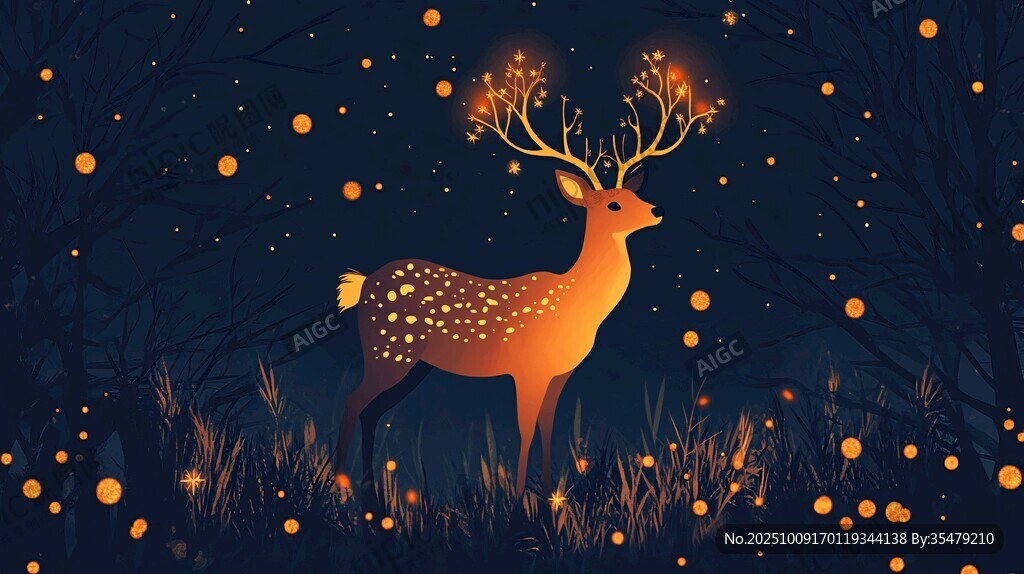 夢幻夜林中的發(fā)光小鹿