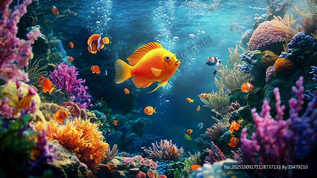 海底夢幻世界的多彩金魚