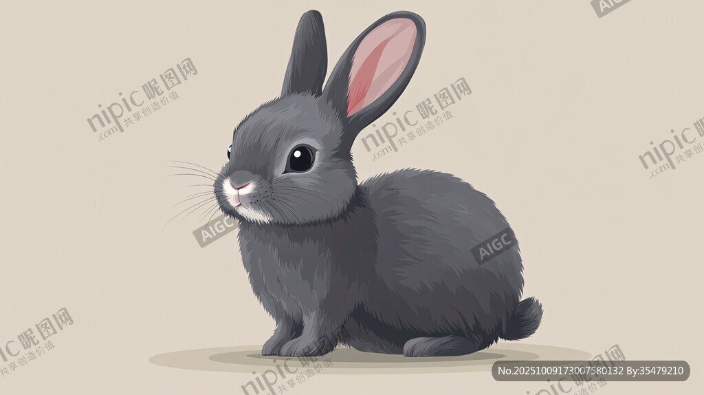 可愛灰兔子插畫