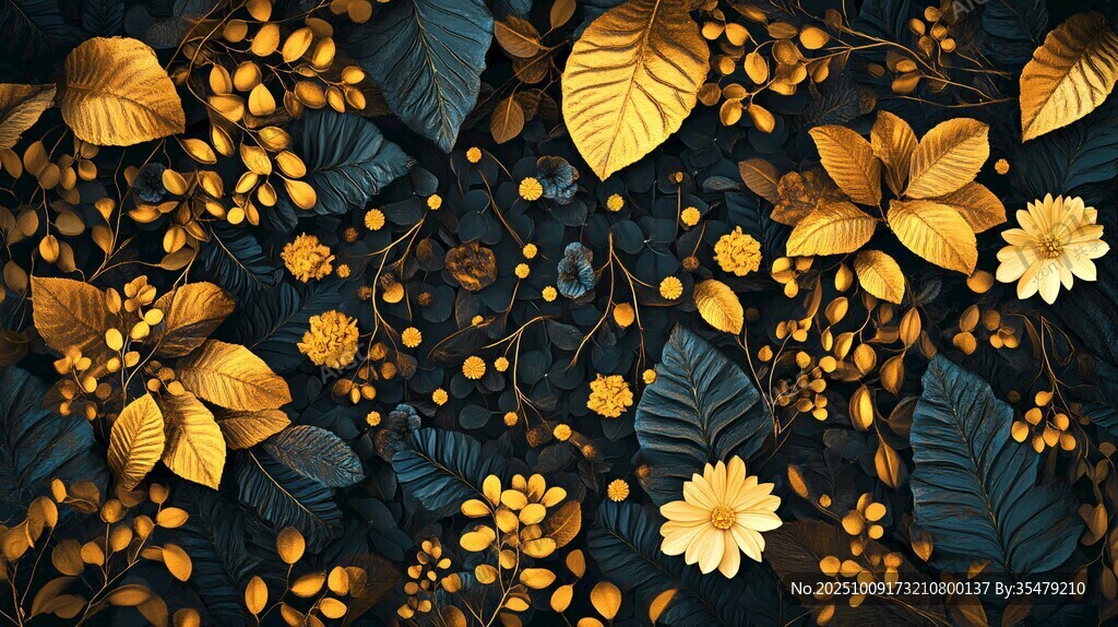 金色花葉交織的夢(mèng)幻圖景