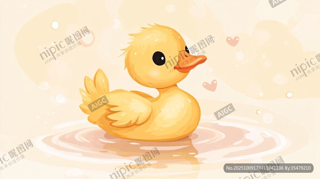 可愛小黃鴨在水中嬉戲