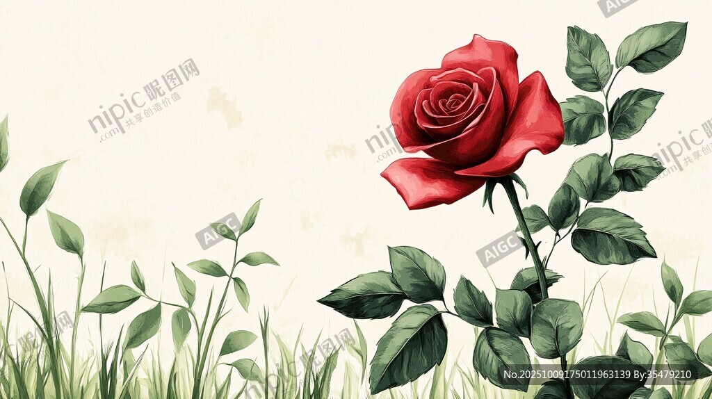 嬌艷紅玫瑰綻于綠草間