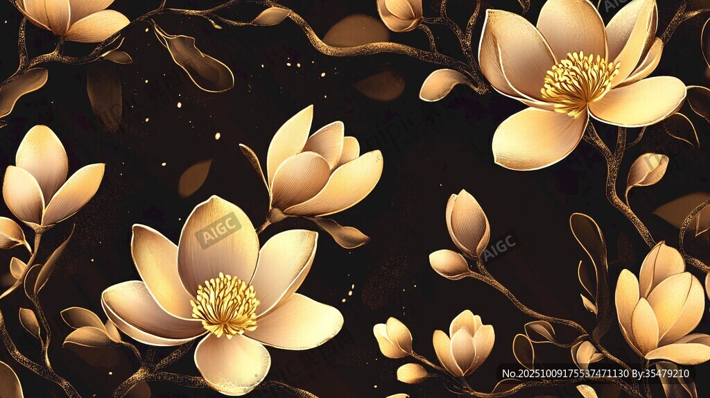 金色玉蘭花枝裝飾圖案