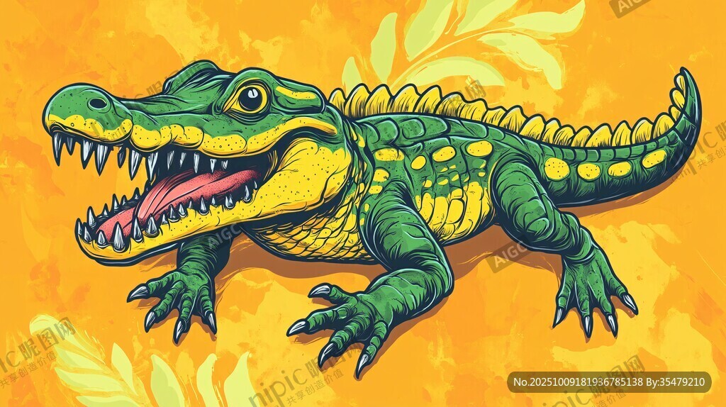 卡通鱷魚插畫 活力滿滿