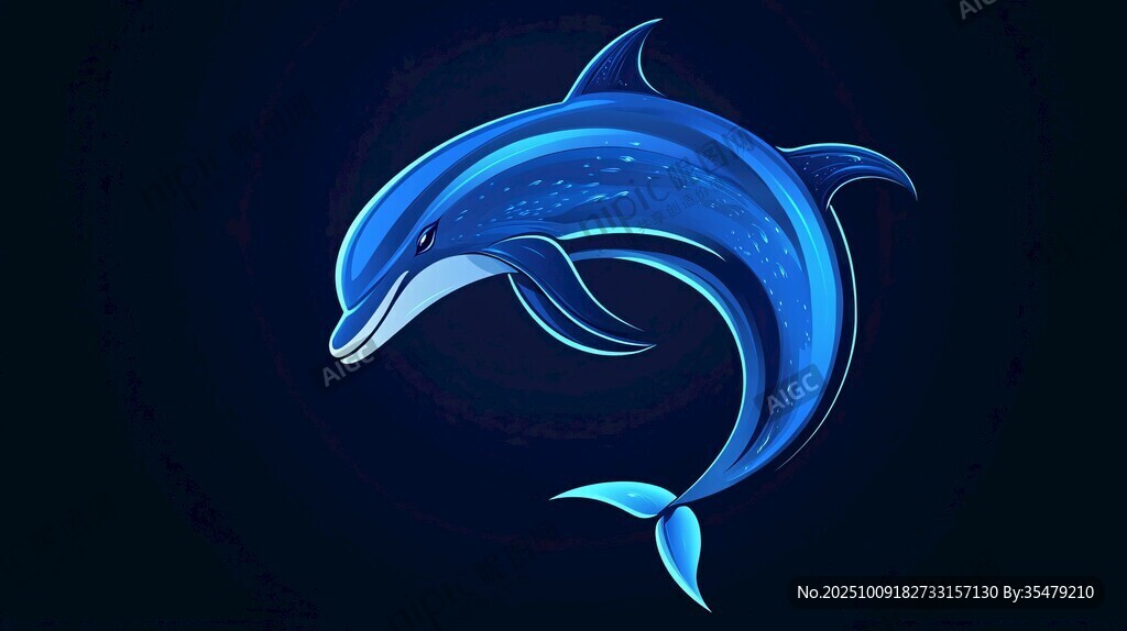 夢幻藍海豚插畫
