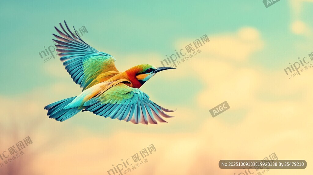 五彩飛鳥翱翔于天際