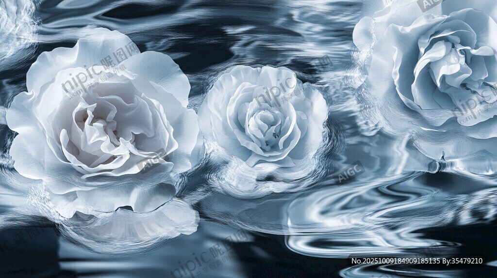 水中綻放的夢幻白色花朵