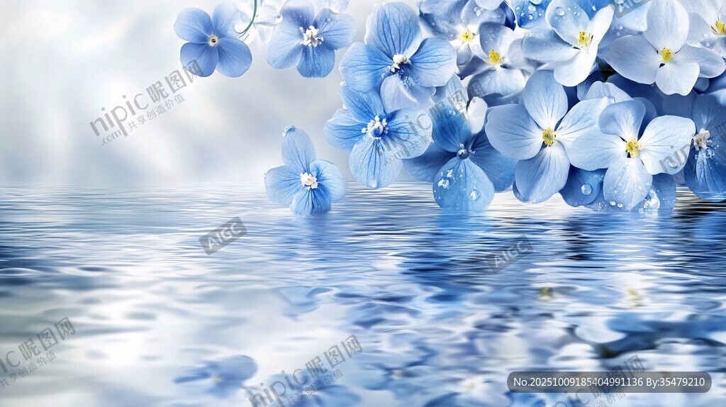 藍(lán)花映水的夢幻自然景致