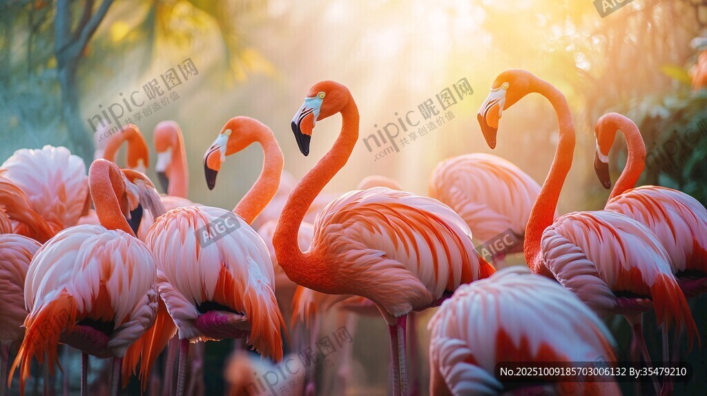 陽(yáng)光下的優(yōu)雅火烈鳥群