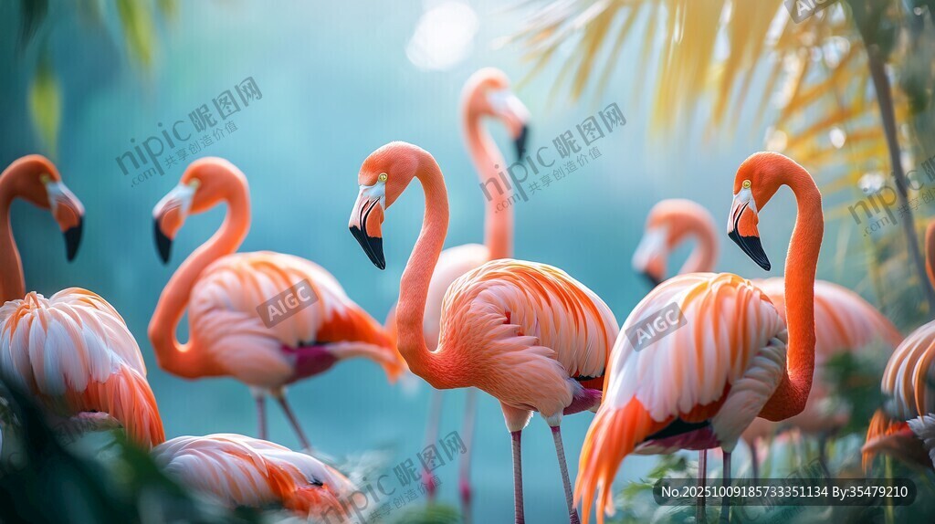 群聚的優(yōu)雅火烈鳥(niǎo)