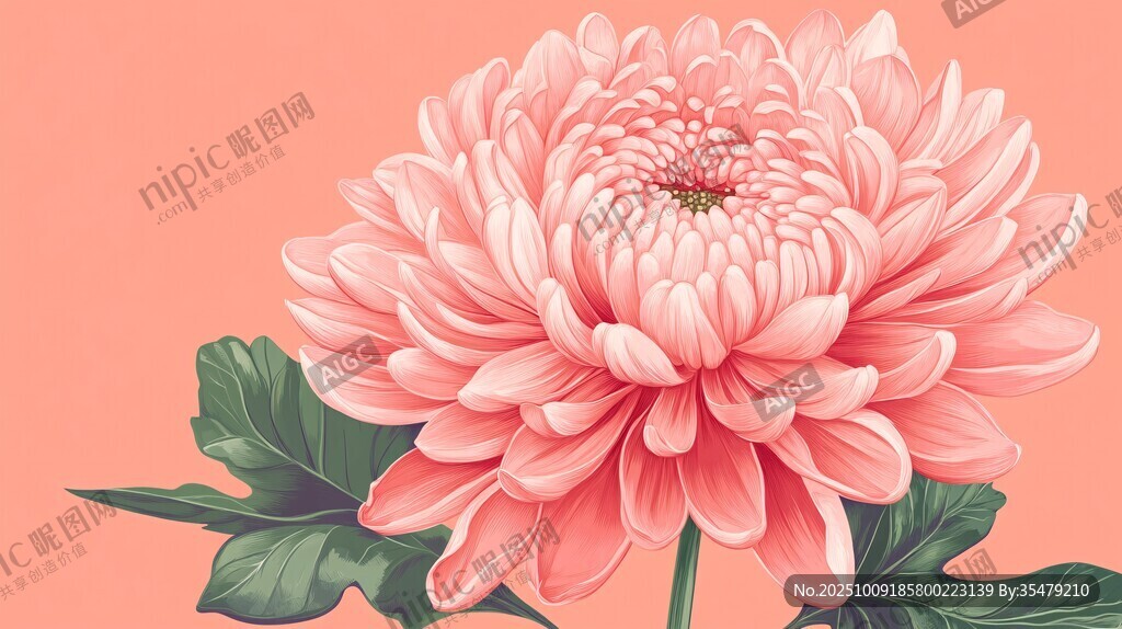 粉色大麗菊 清新花卉插畫