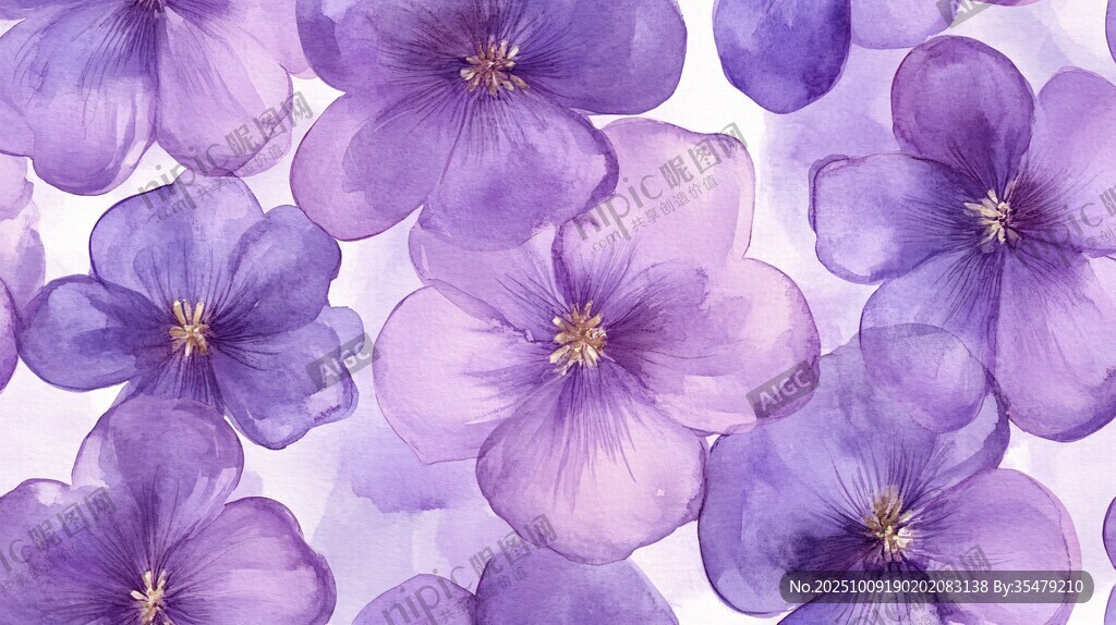 紫色水彩花卉無(wú)縫圖案