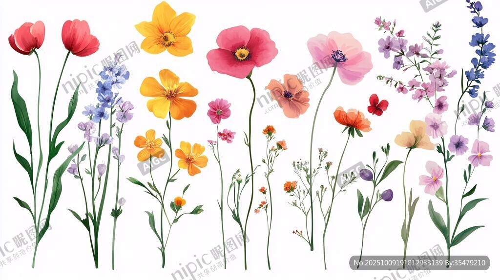 繽紛花卉水彩插畫