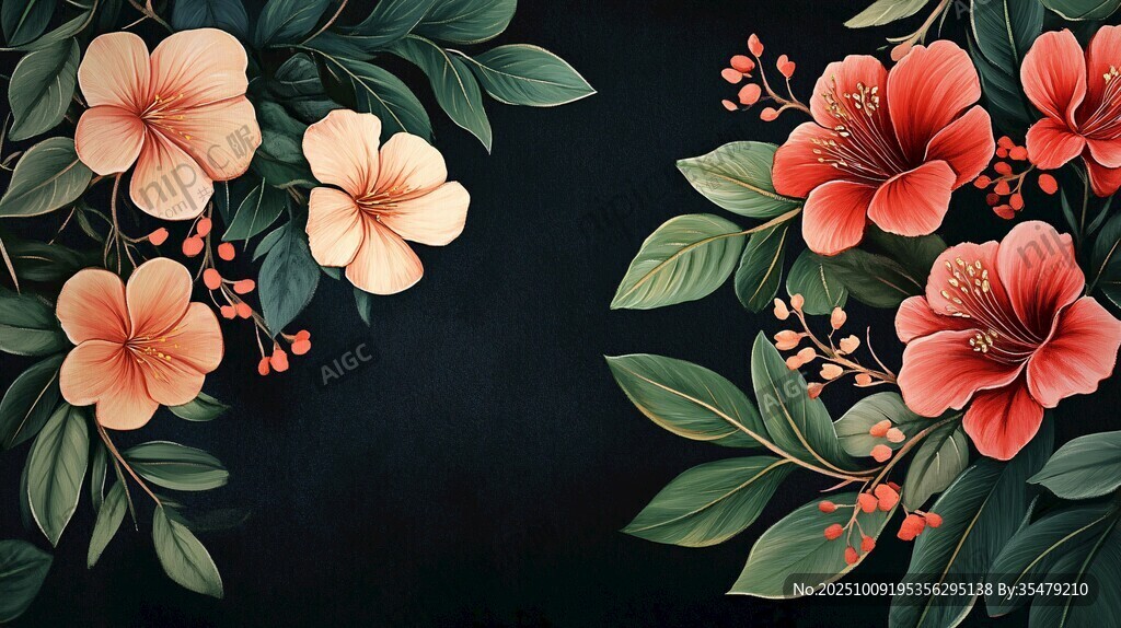 深色背景上的絢麗花卉圖案