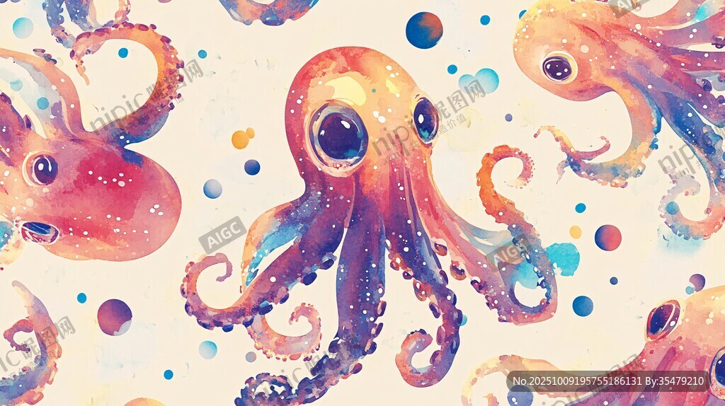 水彩章魚圖案的夢(mèng)幻世界