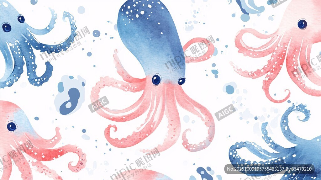 水彩章魚圖案 夢幻海洋風(fēng)