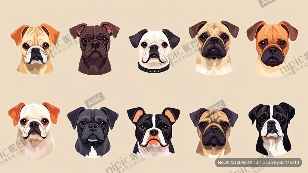 多樣萌犬頭像插畫集合