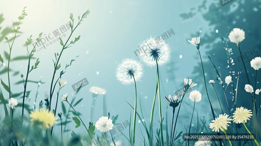 夢幻蒲公英草地清新景象