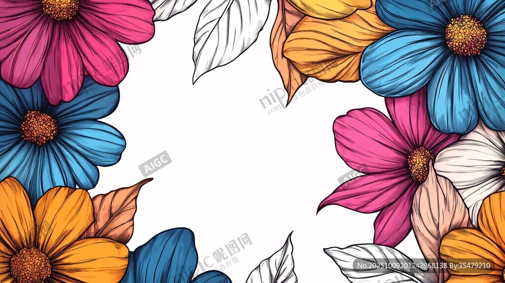 多彩花卉邊框插畫