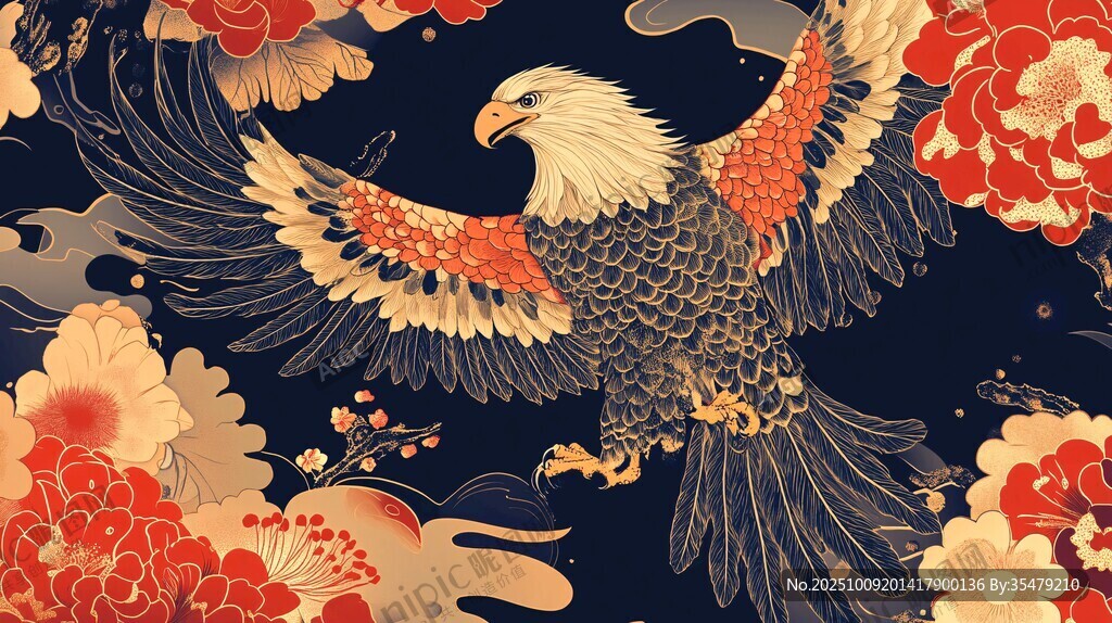 翱翔金雕伴繁花祥瑞圖