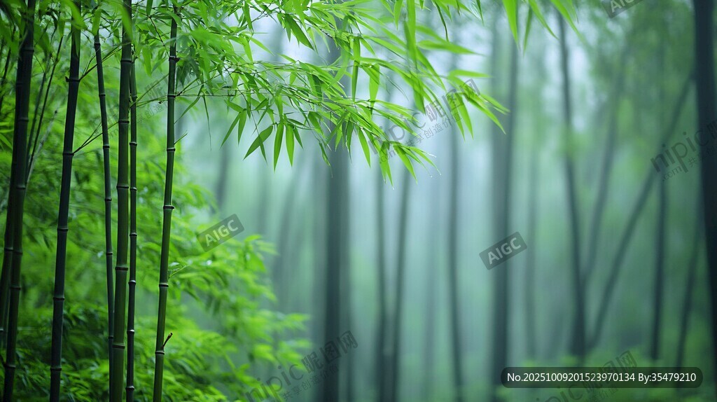 翠綠竹林 彌漫清新霧氣
