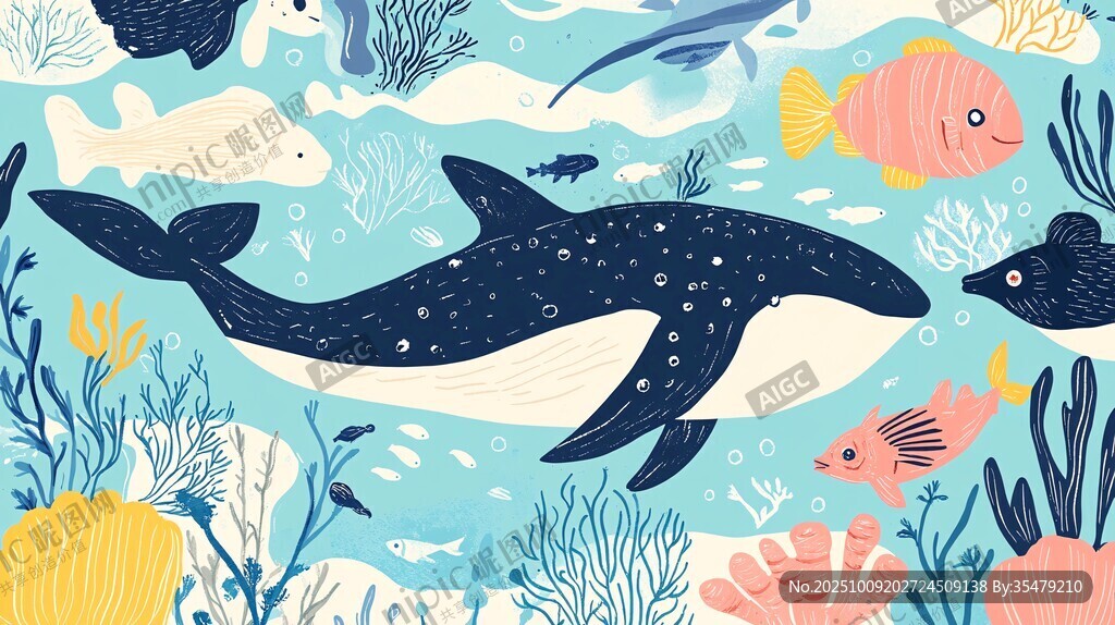 海洋世界 鯨魚與多彩魚類