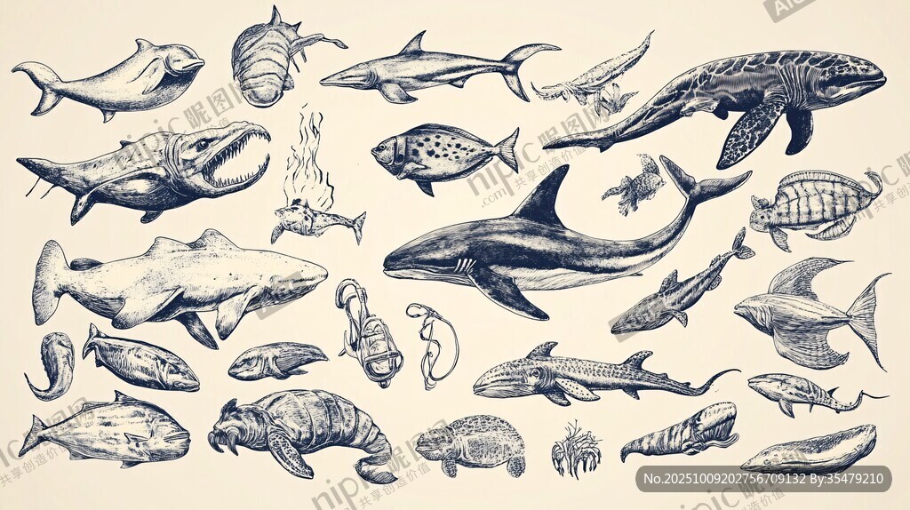 手繪海洋生物大集合