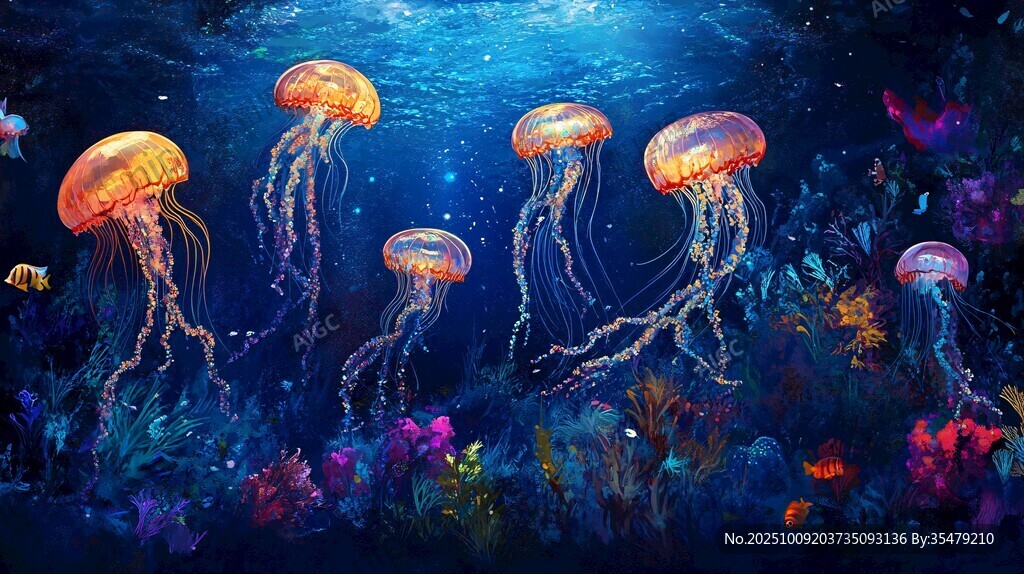夢幻海底水母靈動之景