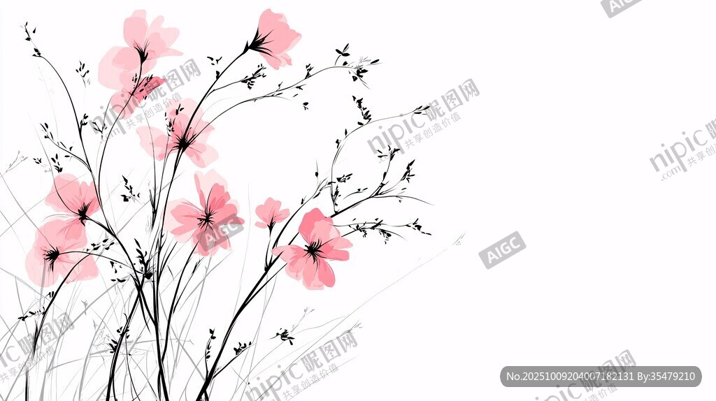 水墨粉花圖