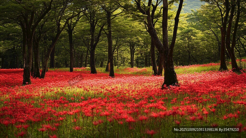 紅花朵朵開在林間