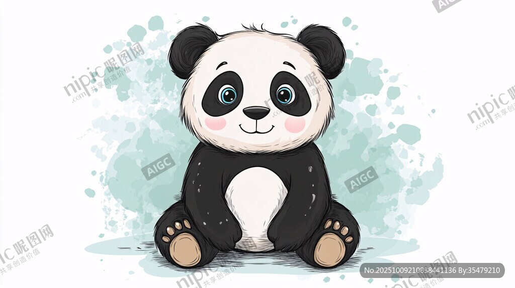 可愛熊貓萌趣坐姿插畫