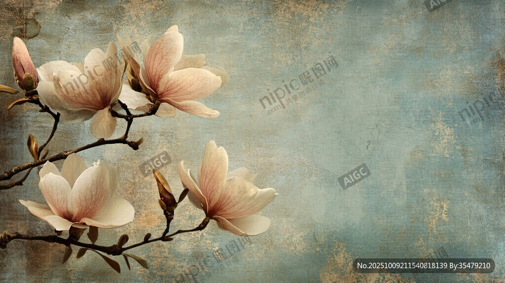 復(fù)古風(fēng)玉蘭花枝特寫(xiě)